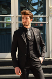 men classy black 3 piece wedding suit