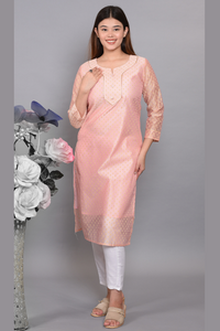 Indian Pink Chanderi Silk Suit Set by Sainly