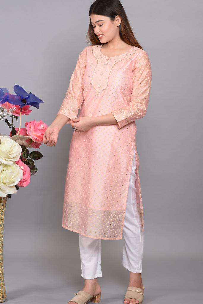 Pakistani Pink Chanderi Silk Suit Set by Sainly