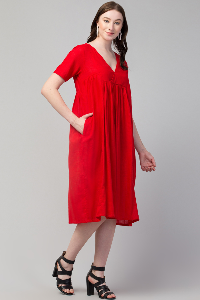 Women Cotton Dress Red