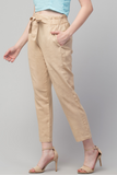 Women Cotton Trousers With Belt And Pocket