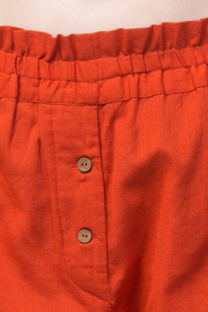 Women Orange Short With Button