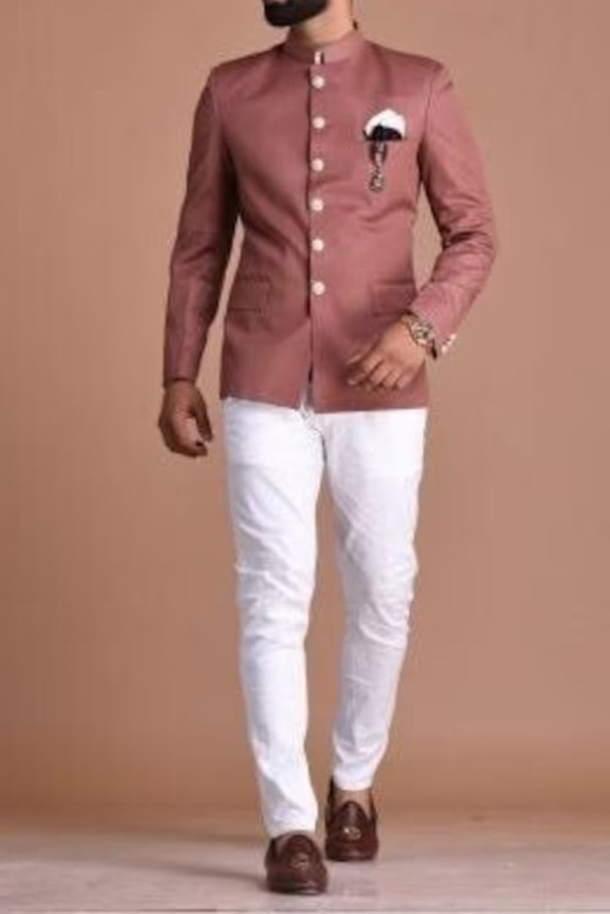 Rosewood Bandhgala Jodhpuri Designer Blazer With White Trouser Partywear for Grooms and Friends Wedding Family Functions open lawn party