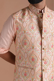 Elegant Banarsi Light Pink Color Designer Half Jodhpuri Jacket with Silk Kurta Pajama Set | Fee Personalisation | Festivals Family Function