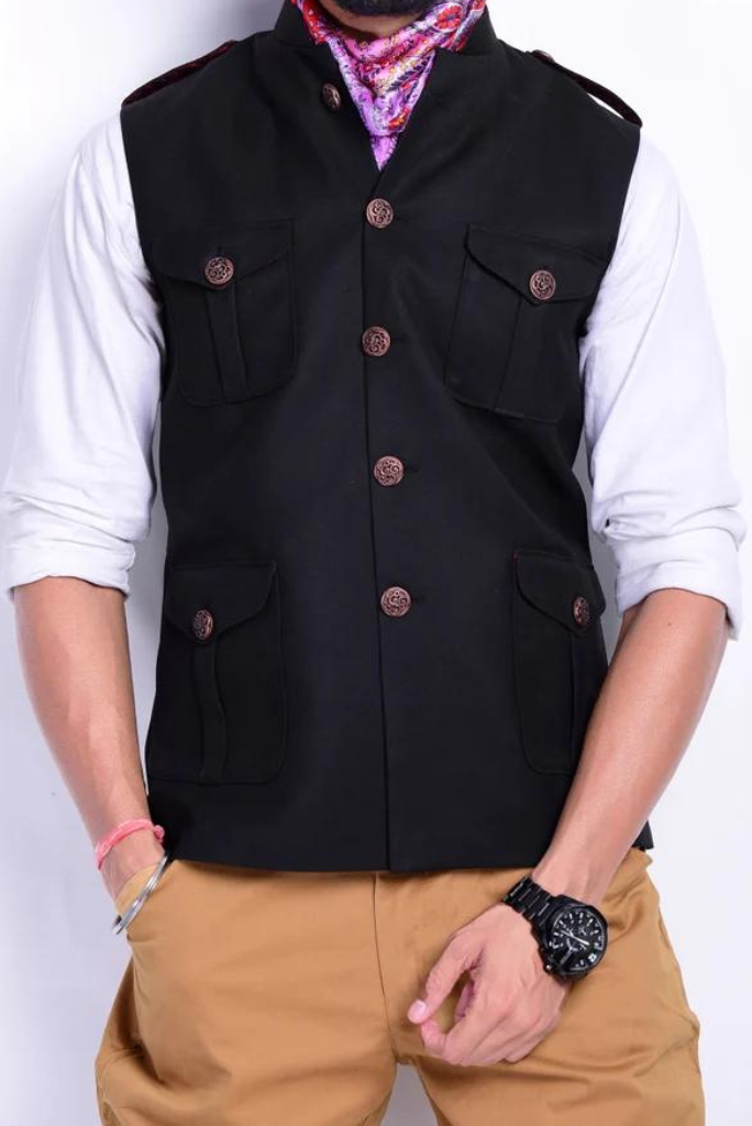Black Tweed Half Nehru Jackets