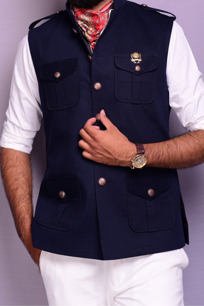Navy Blue Tweed Semi Hunting Jacket | For Pocked Jackets | Wedding Party Wear Jacket | Sainly 48