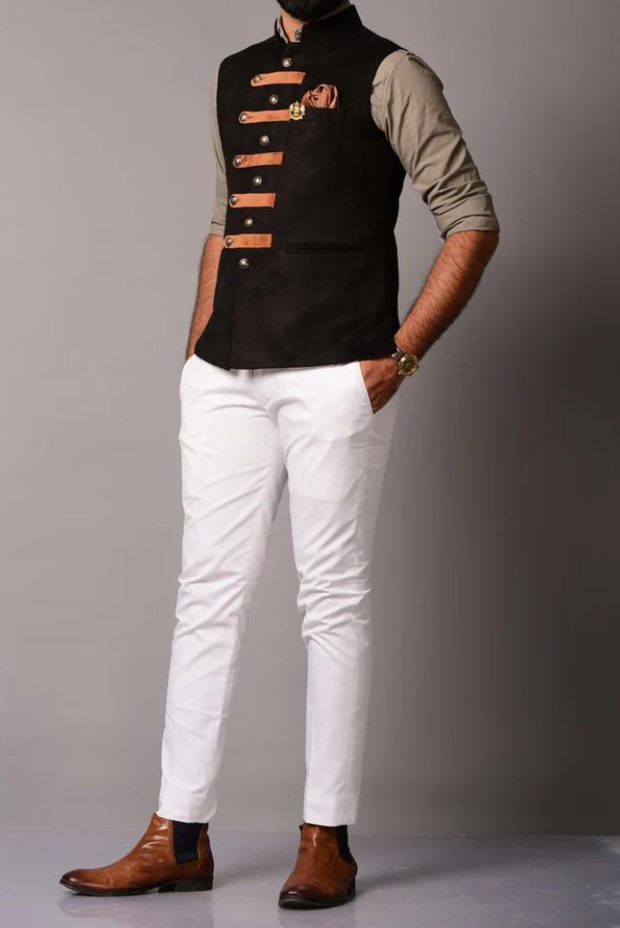 Leather sales nehru jacket
