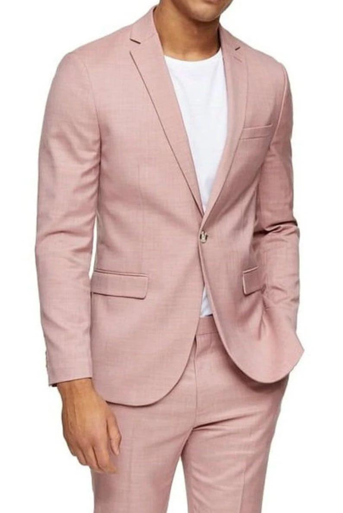 Men's Two Piece Suit One Button Pink Suits