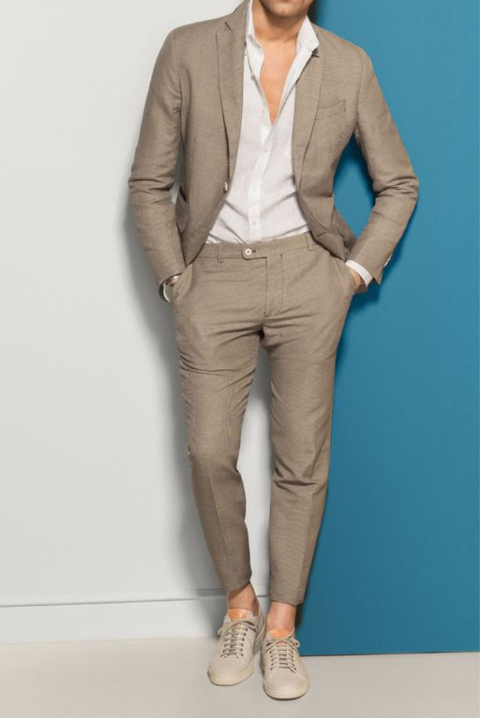 Men 2 Piece Beige Suits Wedding Suit Slim Fit Fashion Suit Sainly