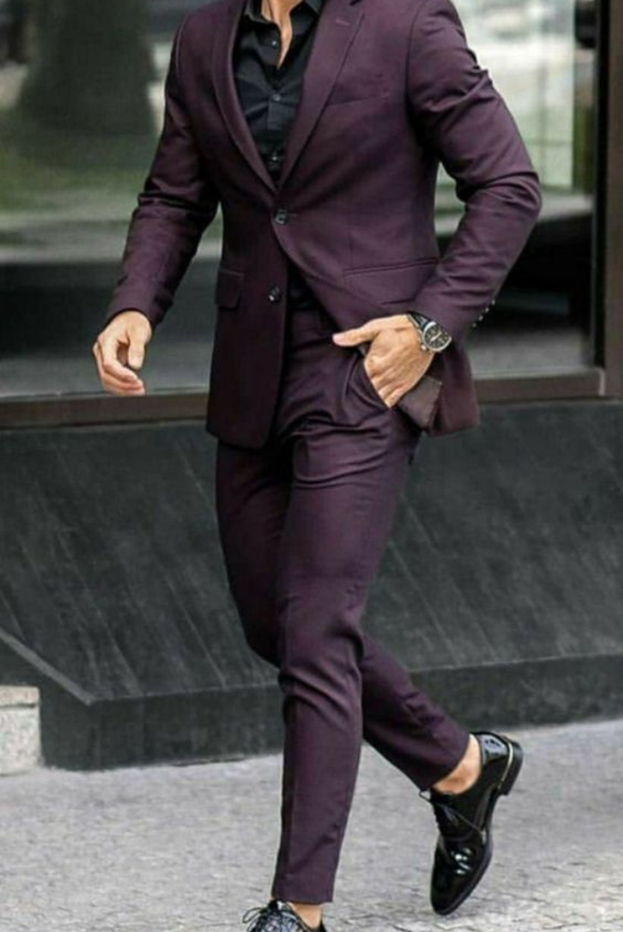 Men Two Piece Wine Suit Two Button Collection