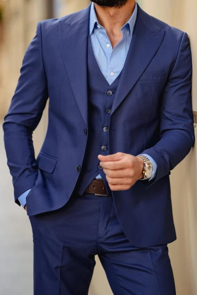 Men Three Piece Suit Blue