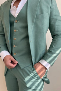 Men Three Piece Suit Sage Green