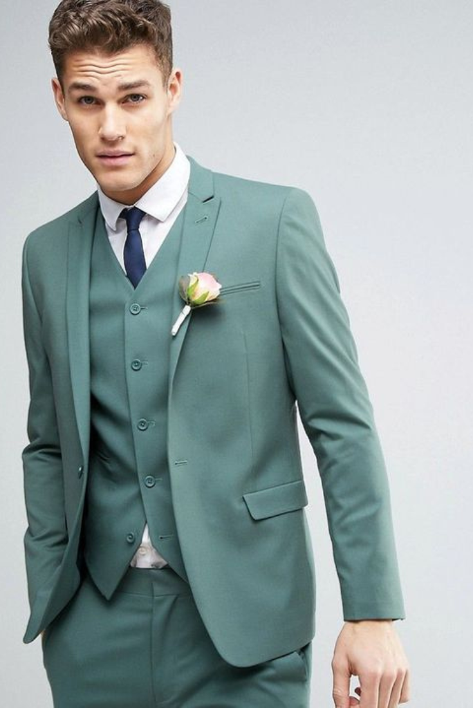 Men Three Piece Pine Green Suit