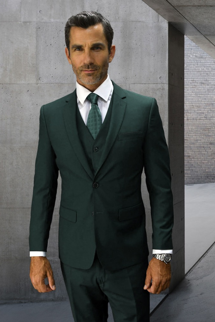 Men Olive Hunter Green 3 Piece Suit