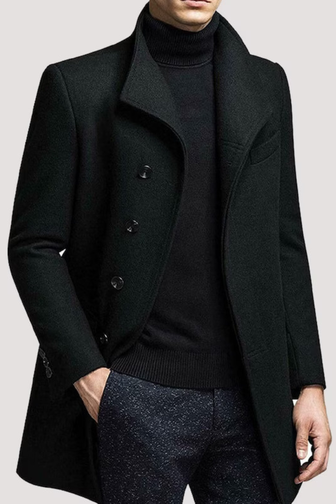 Men Black Overcoat | Long Trench Coat | Men Jacket Coat | Sainly