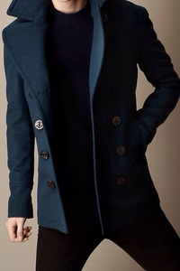 Men Blue Wool Overcoat | Vintage Long Coat | Men Jacket Coats | Sainly