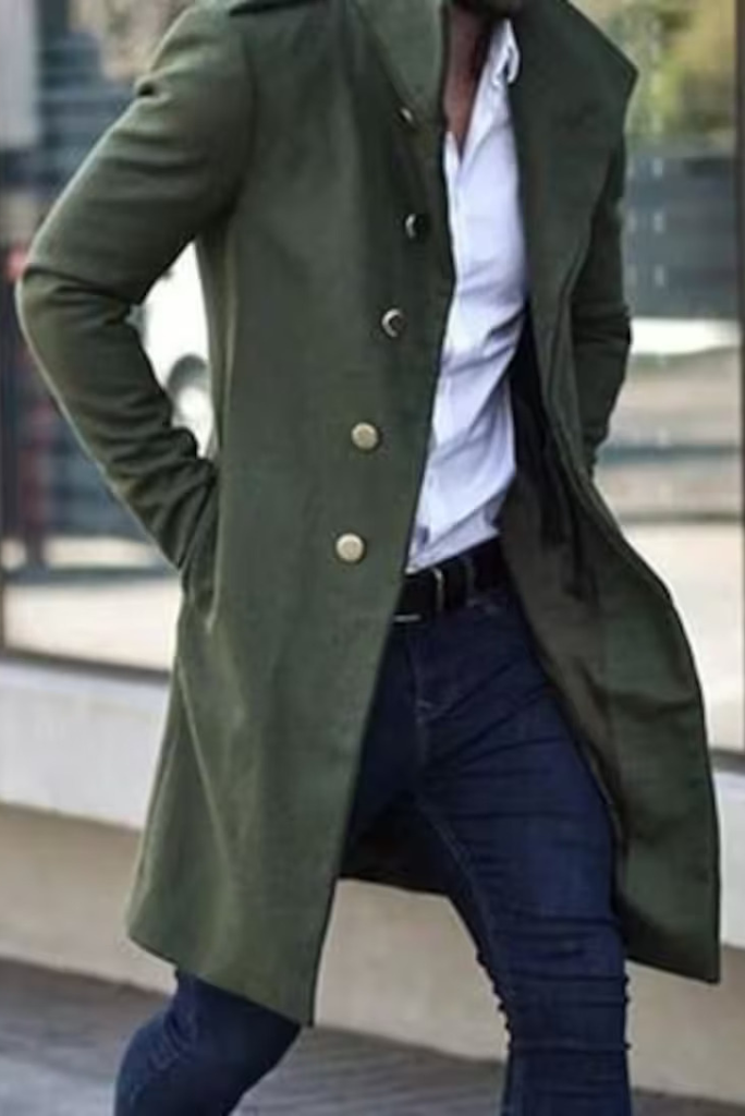 Men Green Wool Overcoat | Vintage Long Coat | Men Jacket Coats | Sainly