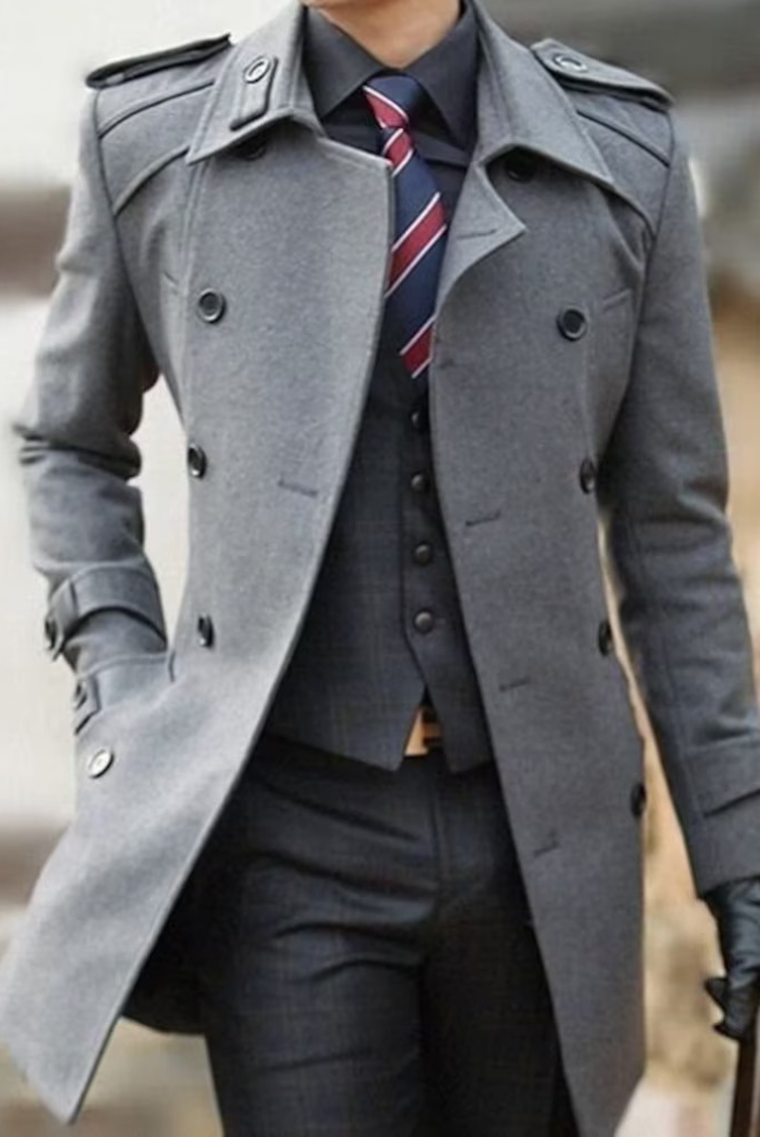 Men Grey long Overcoat | Vintage Long Coat | Winter Long Coat | Sainly