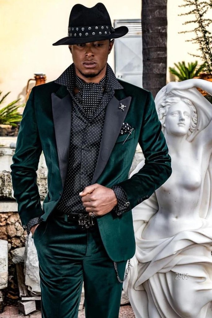 Men Green Suit 2 Piece, Winter Velvet Suit, Tuxedo Suit
