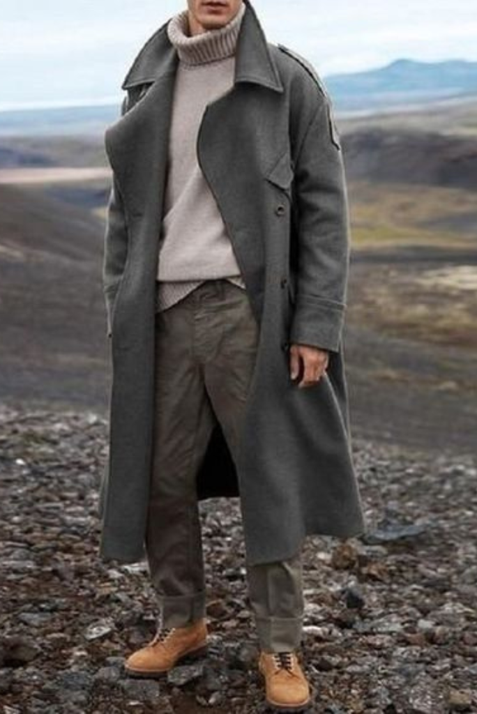 Man Grey Overcoat | Vintage Long Coat | Winter coat | Sainly