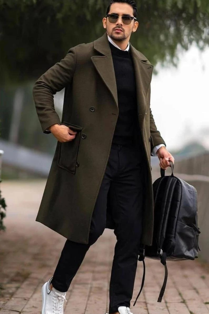 Man coat-Trench style coat-Green overcoat-winter coat-woolen jacket-long  coat-tweed coat-long overcoat-customized coat-woolen pea coat