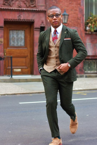 Men Tweed Green Suit 3 Piece | Winter Wedding Suit | Dinner Suit | Sainly