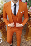 Luxury Men Suits Orange 3 Piece Slim Fit Elegant Formal Fashion Suits Groom Wedding Suits Party Wear Suits Stylish Suits Bespoke For Men