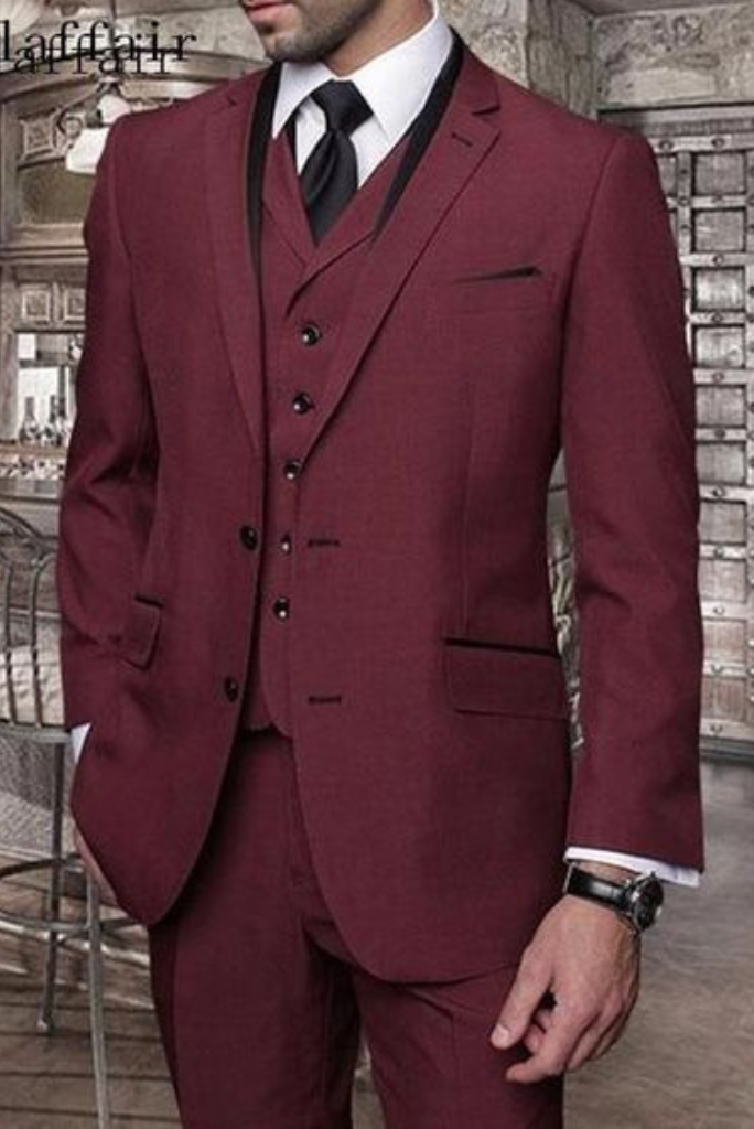 Men Three Piece Slim Fit Suit Burgundy, Wedding Suit, Dinner Suit, Formal Fashion Bespoke Tailoring