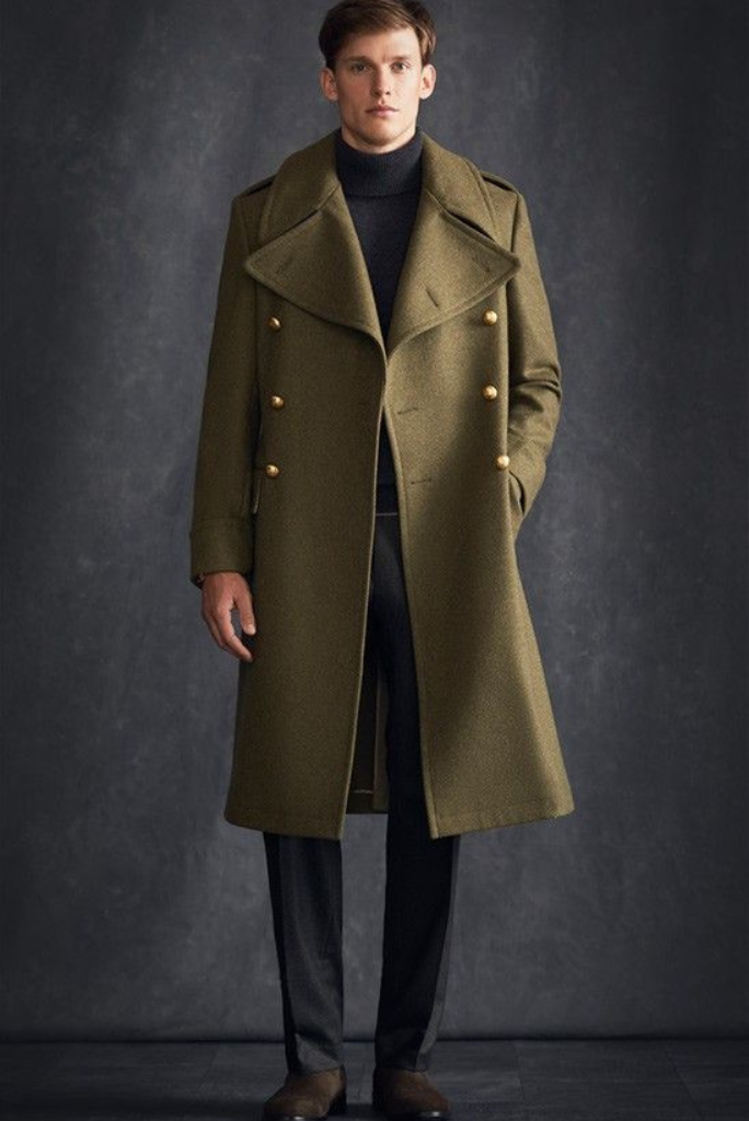 Men Trench Coat Dark Green | Winter Wool | Winter Long Coat | Sainly