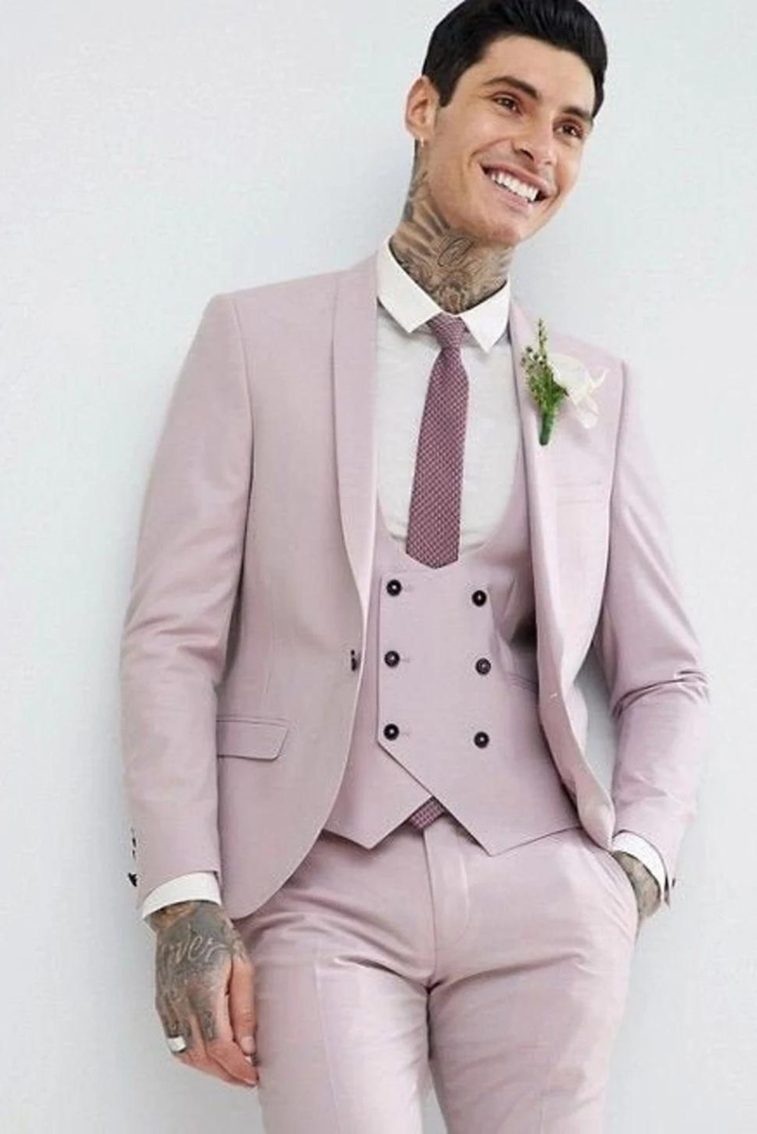Glamourous Men's Three Piece Pink Suit for Wedding 38 / 26
