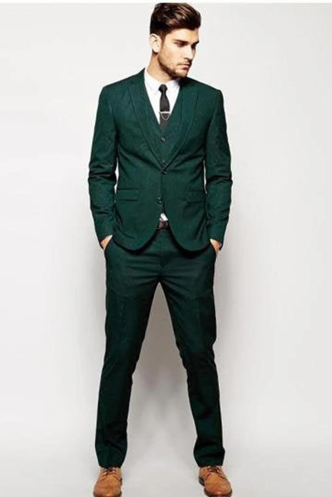 Green Suit, Black Shirt Outfit with Black Chelsea Boots