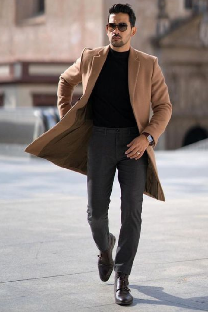 Warmth and Style: Men's Brown Trench-Style Winter Overcoat Warmth and Style: Men's Brown Trench-Style Winter Overcoat