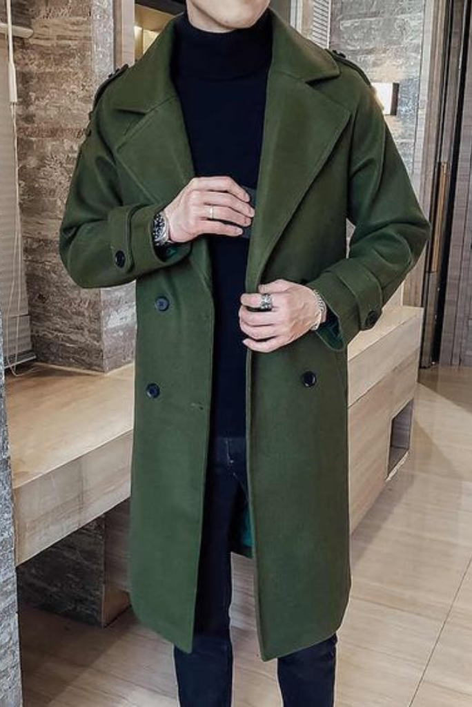 Men Long Overcoat Green | Vintage Coat | Winter Coat | Sainly