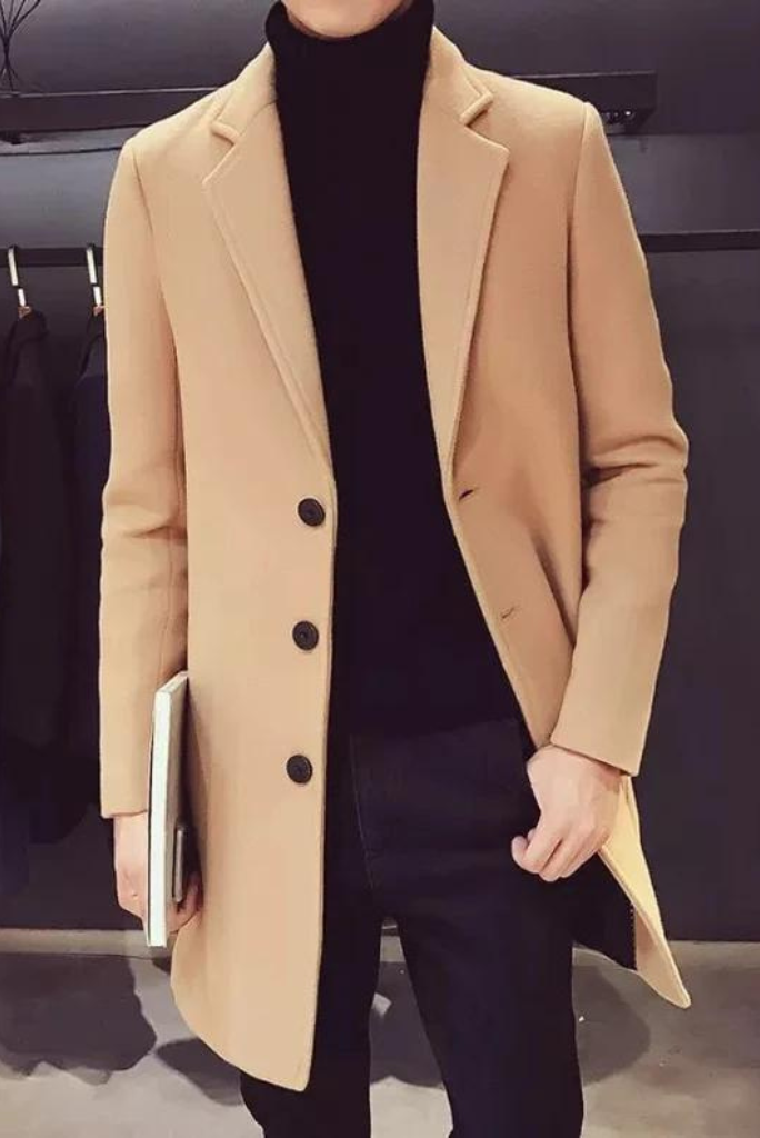 Mens khaki long coat clearance