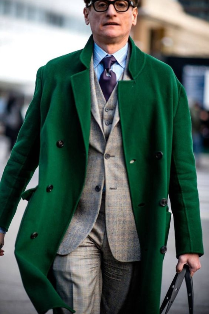 Men Green Tweed Overcoat | Winter Trench Coat | Long Coat | Sainly