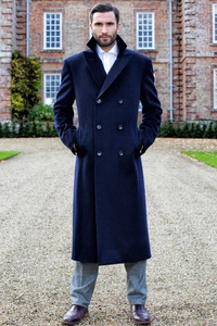 Men Blue Long Overcoat | Winter Long Jacket | Windbreak Coat | Sainly
