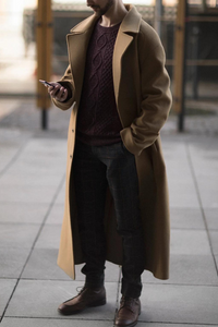 Men Beige Tweed Overcoat | Winter Long Coats | Windbreak Coat | Sainly
