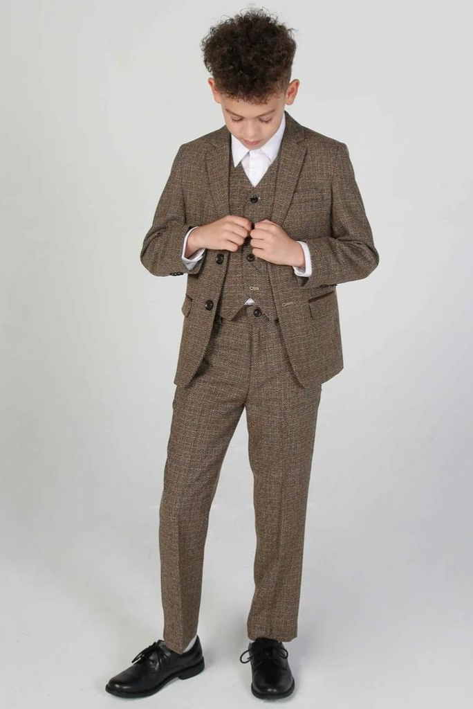 Boy Brown Tweed Suit | 3 Piece Suit Wedding | Kids Party Wear | Sainly