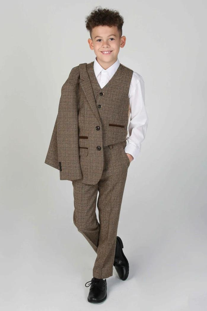 Boy Brown Tweed Suit | 3 Piece Suit Wedding | Kids Party Wear | Sainly