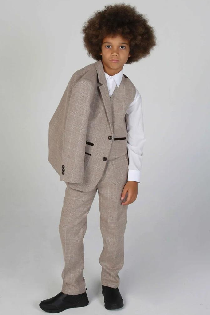 Kids Brown Tweed Suit | Boys Wedding Suit | Slim Fit Suit | Sainly
