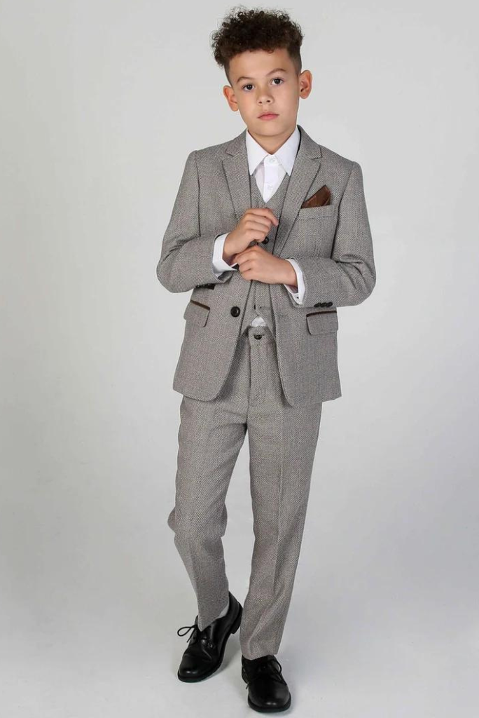 Boys Tweed Grey Suit | 3 Piece Elegant Suit | Wedding Suit | Sainly