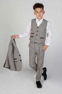 Boys Tweed Grey Suit | 3 Piece Elegant Suit | Wedding Suit | Sainly