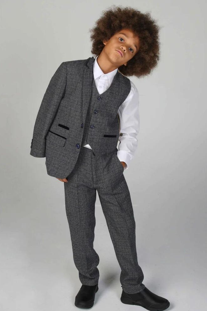 Kids Grey Tweed Suit | Boys Wedding Suit | Slim Fit Suit | Sainly