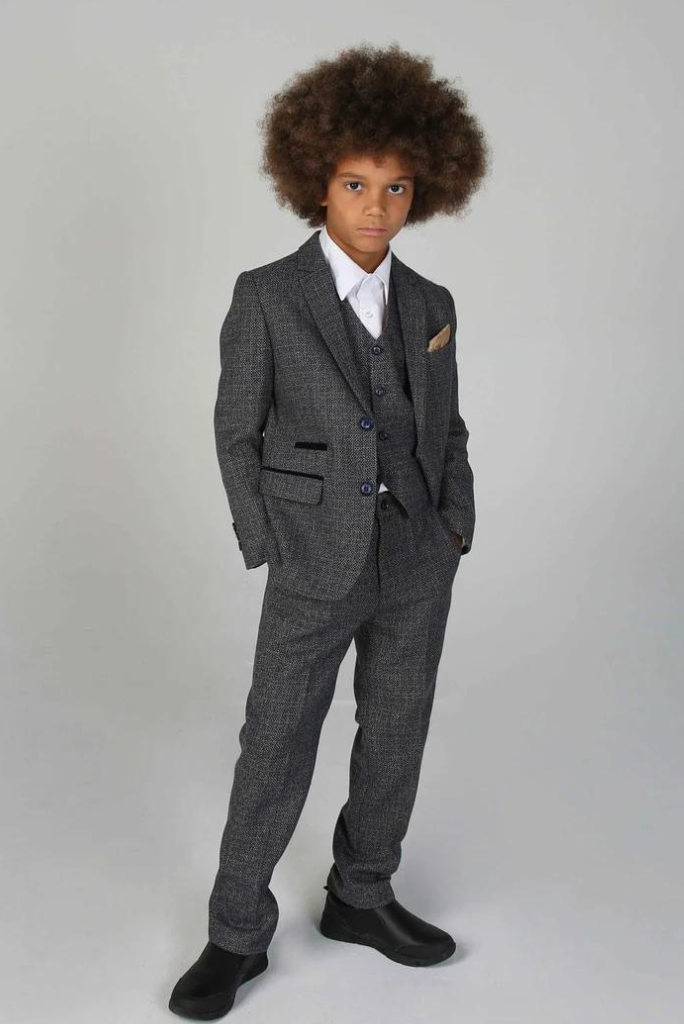 Kids Grey Tweed Suit | Boys Wedding Suit | Slim Fit Suit | Sainly