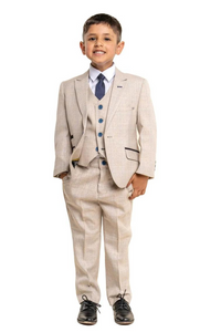 Boy Beige Tweed Suit | 3 Piece Suit Wedding | Kids Party Wear | Sainly