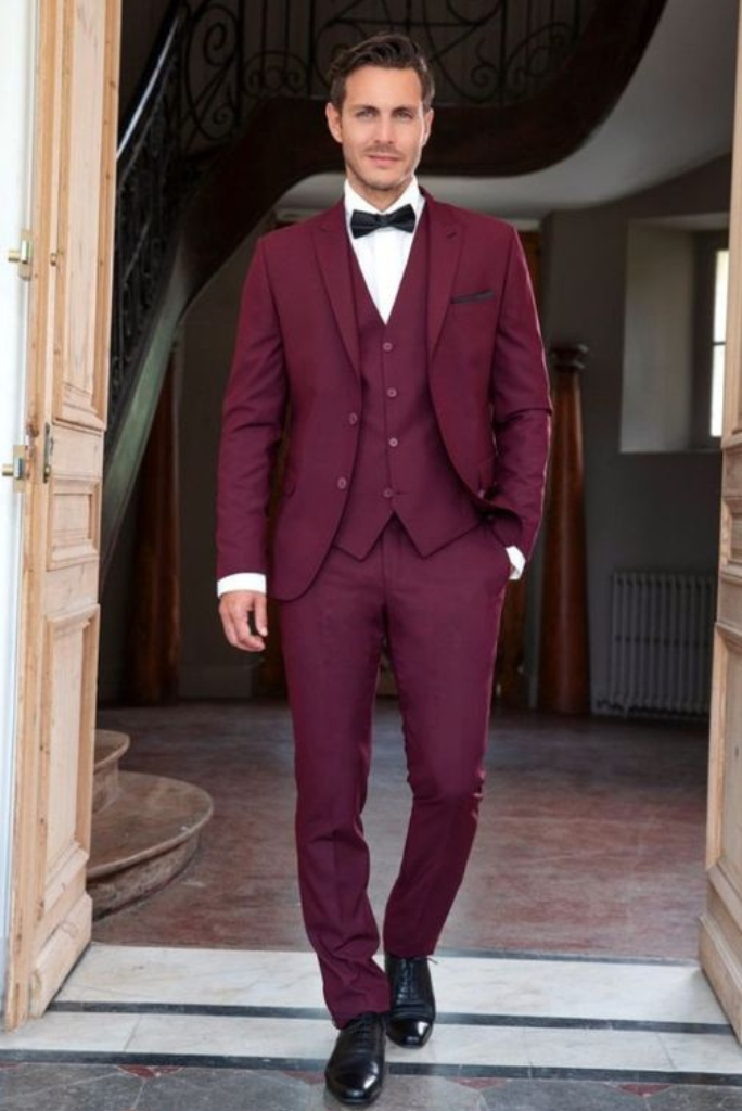 Men 3 Piece burgundy Suit | Slim Fit Wedding Suit | Dinner Suit | Sainly
