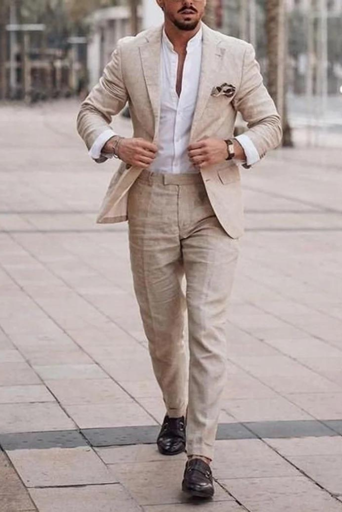 Men beige 2 Piece Suit | Winter Wedding Suits | Dinner Suit | Sainly