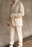 Men Linen Suits | Beige 2 Piece | Linen Beach Wedding Suit | Sainly
