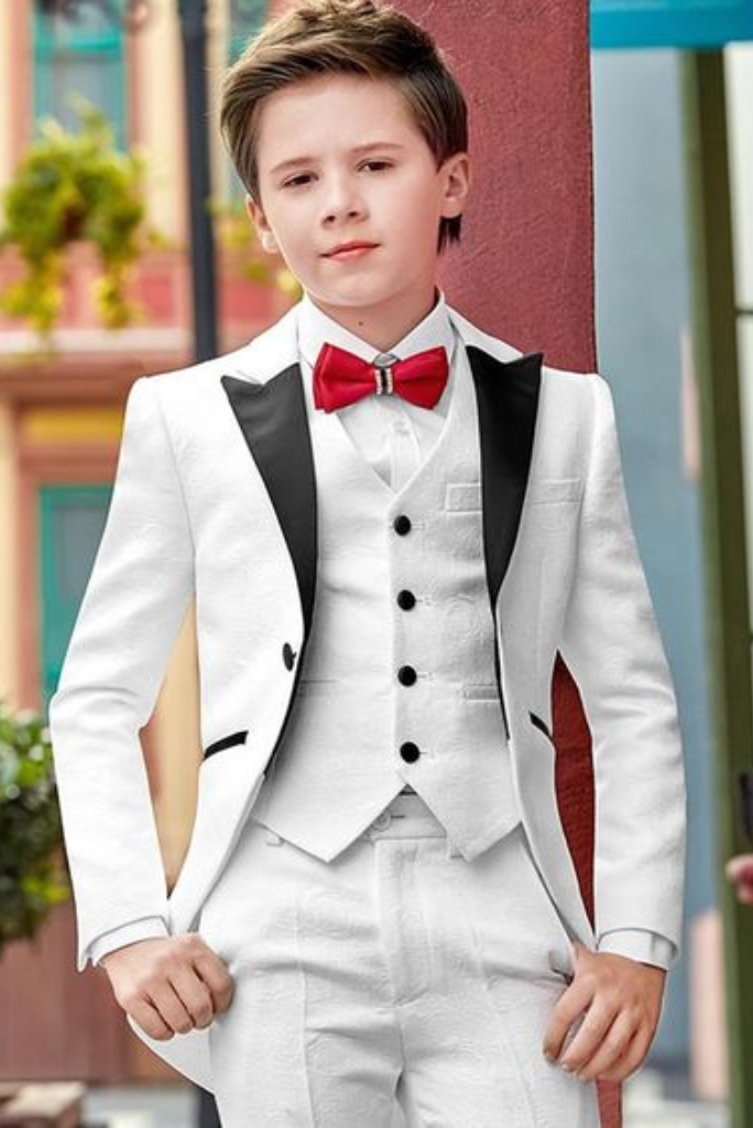 Boys White 3 Piece Suit | Wedding Tuxedo Suit Kids | Formal wear | Sainly