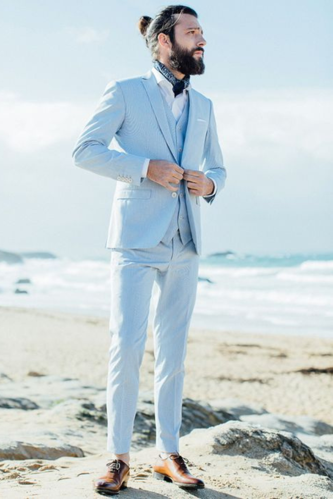 Men 3 Piece Suit | Sky Blue Wedding Suit | Beach Dinner Suit | Sainly